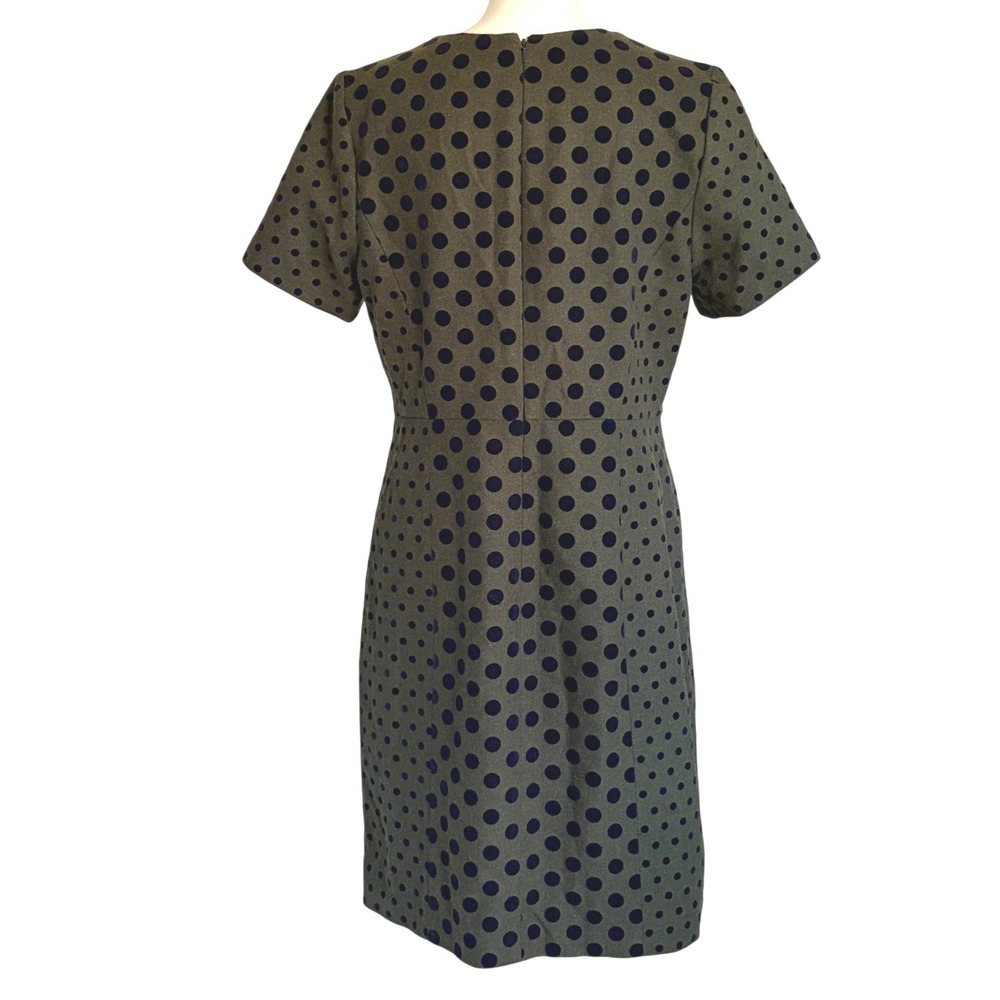 Boden Kathryn Wool Blend Dress Olive Navy Flocked Polka Dot 12L - Picture 4 of 7